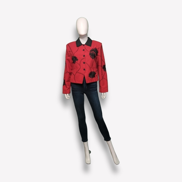 Vintage Anage Red Embellished Jacket, M - Picture 3 of 11